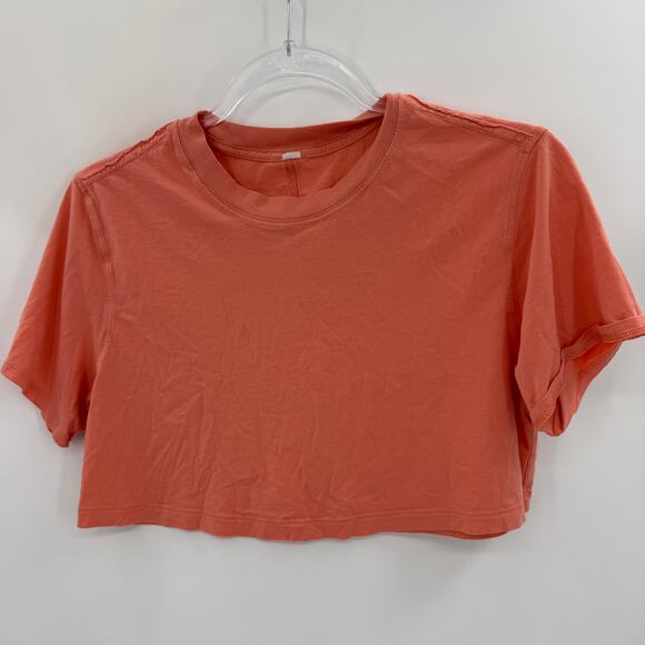LULULEMON Womens Cropped Short Sleeve Tee Shirt Size XXS Peach Soft Stretch - Picture 1 of 5